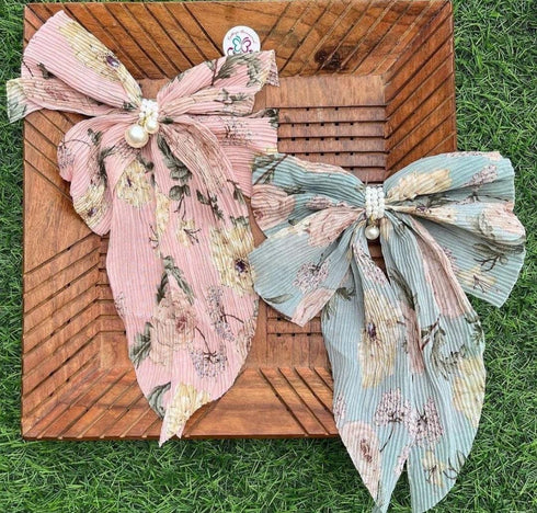 Fashion Bow Knot Floral Print Hairpin